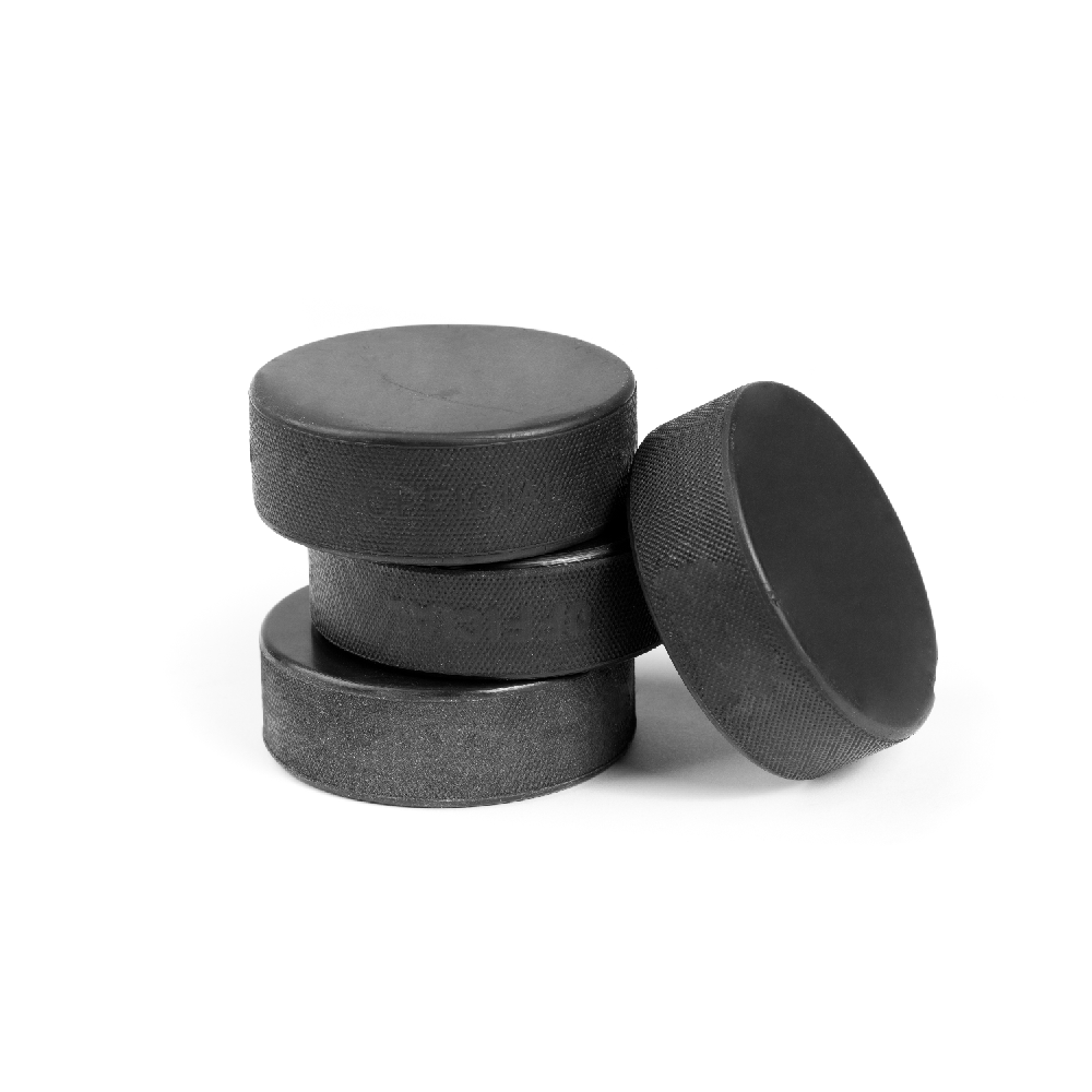 Recycled rubber practice pucks
